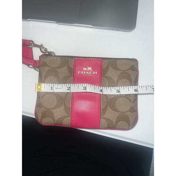 Coach Wristlet Brown & Pink Signature Canvas Zip-Up Small Purse Authentic - Picture 6 of 6